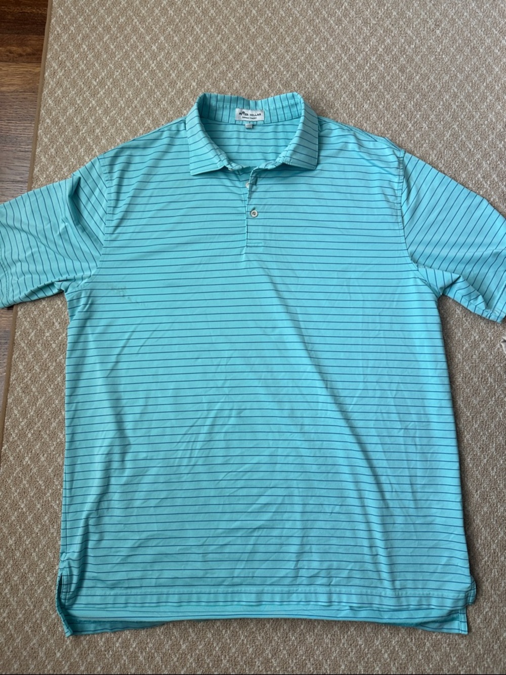 Peter Millar Aqua Polo with Thin Navy Stripes